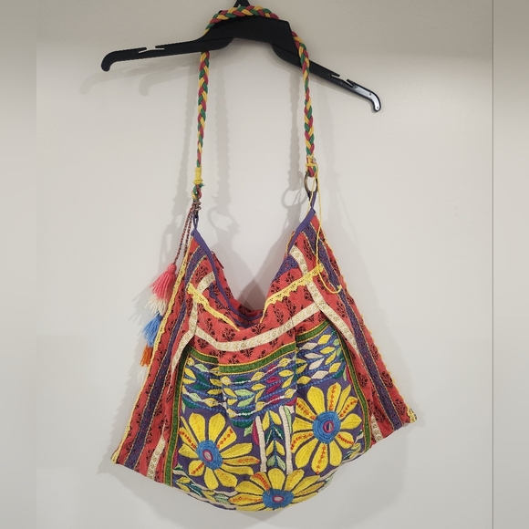 Colourful Amiani Boho Embroidered Fabric Slouchy Satchel - Picture 15 of 16